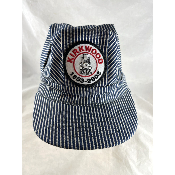 Pinstripe Train Conductor Hat Snapback Kirkwood Mo Sesquicentennial RR Patch VTG - Picture 1 of 6